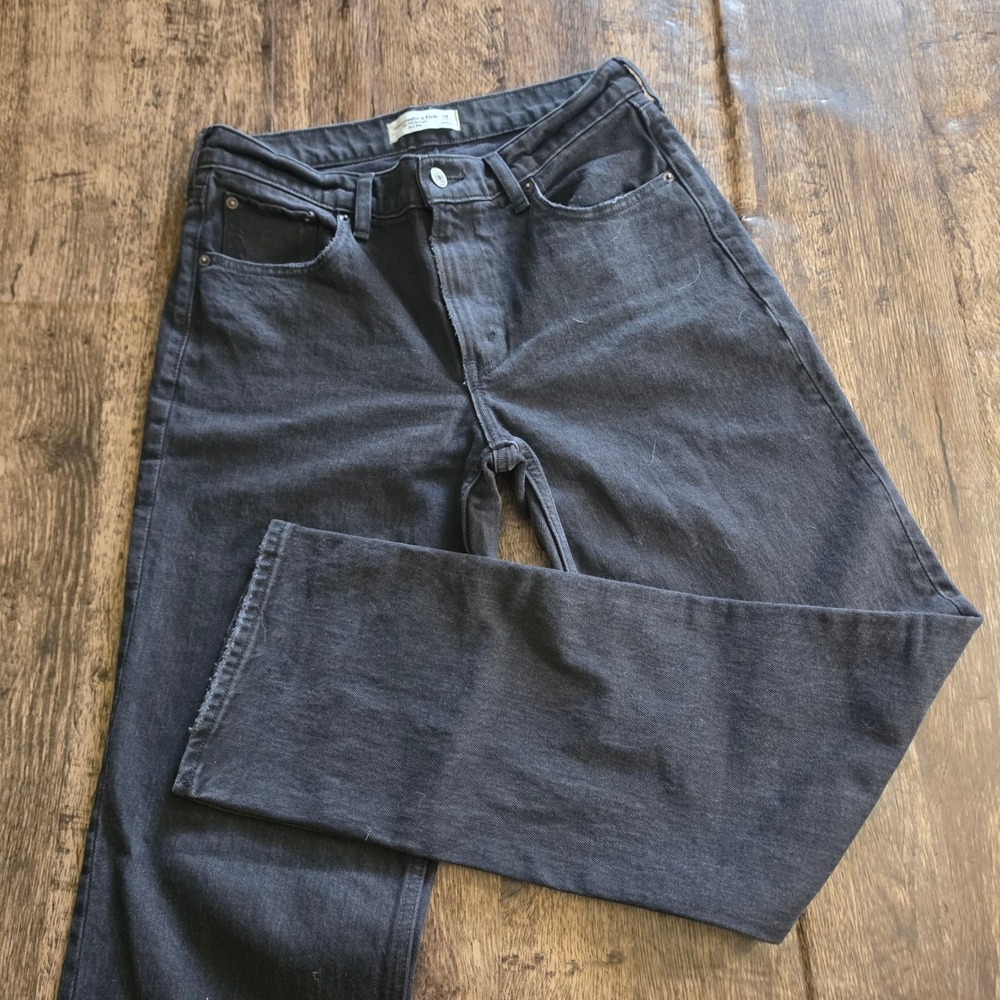 ABERCROMBIE & FITCH The 90s Straight Jeans Womens 29 Long Black Mid Rise Denim